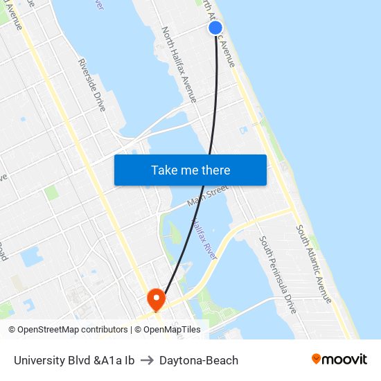 University Blvd &A1a Ib to Daytona-Beach map