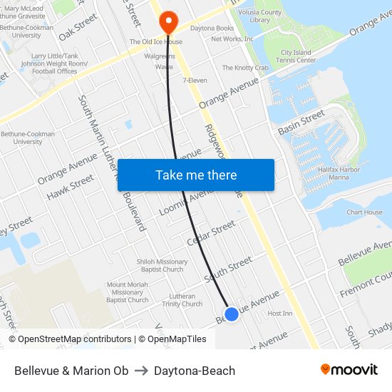 Bellevue & Marion Ob to Daytona-Beach map