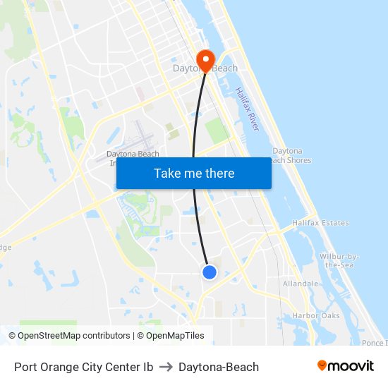 Port Orange City Center Ib to Daytona-Beach map