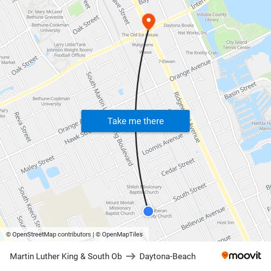 Martin Luther King & South Ob to Daytona-Beach map