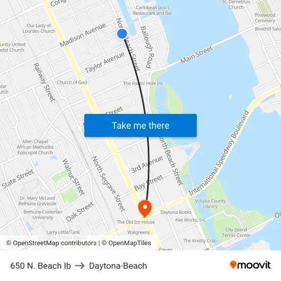 650 N. Beach Ib to Daytona-Beach map