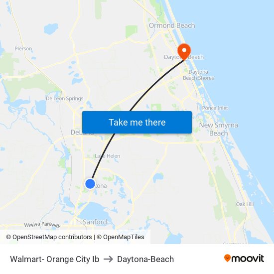 Walmart- Orange City Ib to Daytona-Beach map