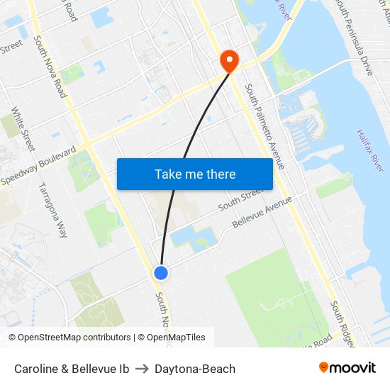 Caroline & Bellevue Ib to Daytona-Beach map