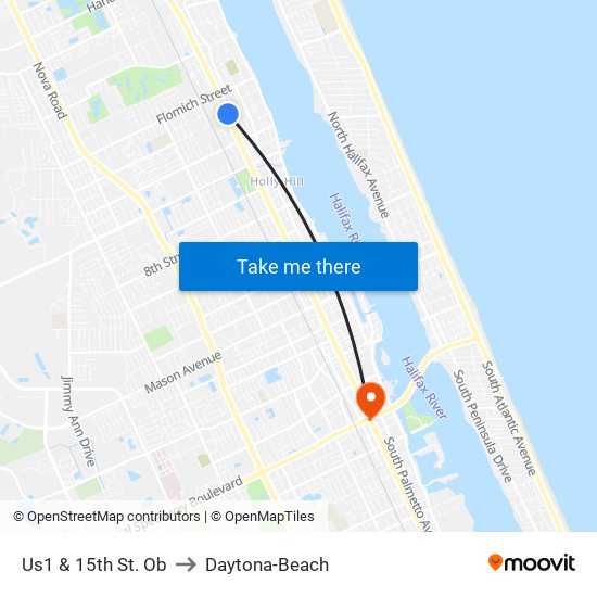 Us1 & 15th St. Ob to Daytona-Beach map