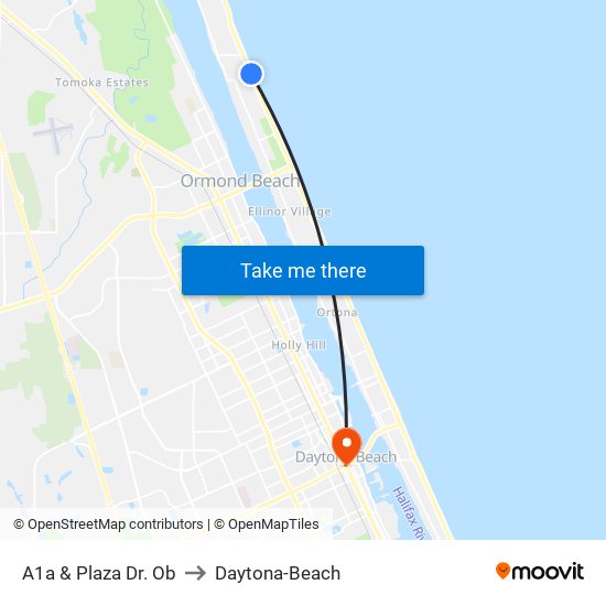 A1a & Plaza Dr. Ob to Daytona-Beach map