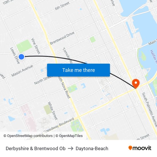 Derbyshire & Brentwood Ob to Daytona-Beach map