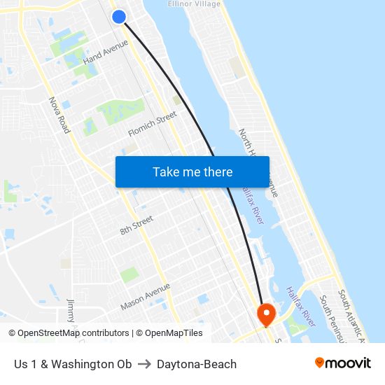 Us 1 & Washington Ob to Daytona-Beach map