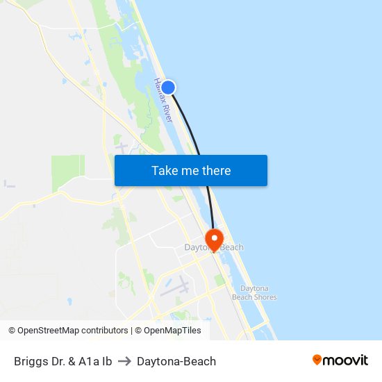 Briggs Dr. & A1a Ib to Daytona-Beach map