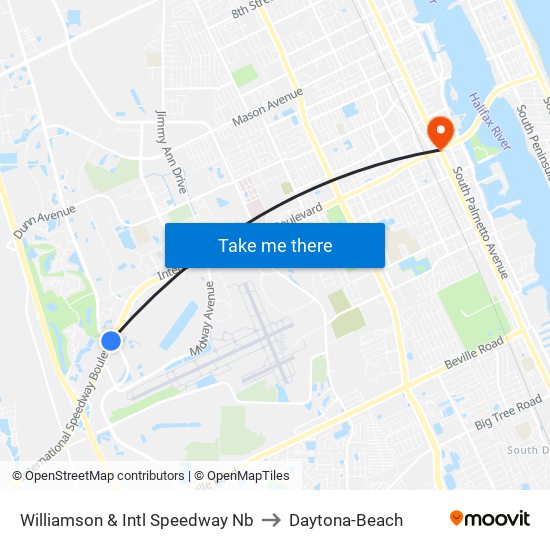 Williamson & Intl Speedway Nb to Daytona-Beach map