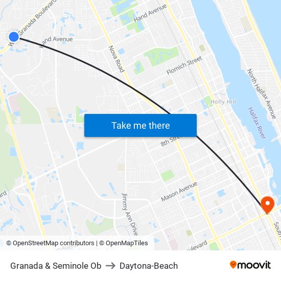 Granada & Seminole Ob to Daytona-Beach map