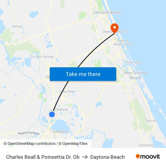 Charles Beall & Poinsettia Dr. Ob to Daytona-Beach map