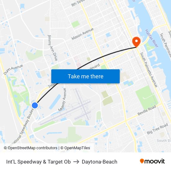 Int'L Speedway & Target Ob to Daytona-Beach map