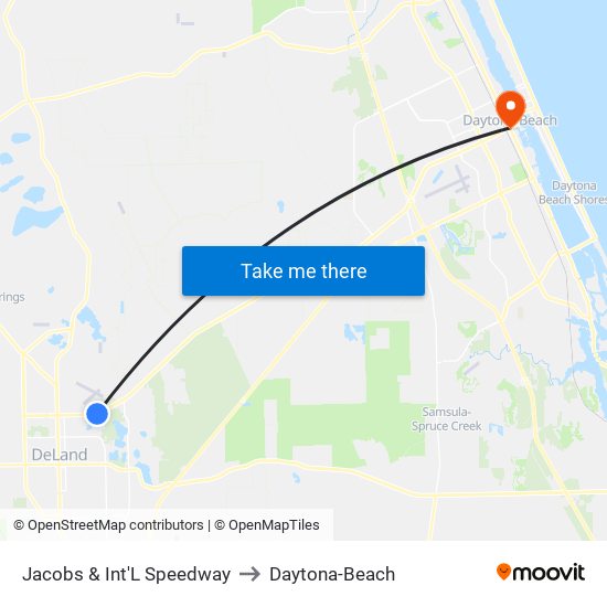 Jacobs & Int'L Speedway to Daytona-Beach map