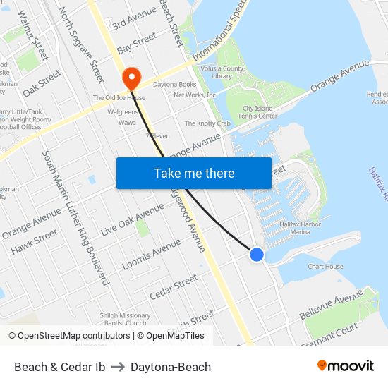 Beach & Cedar Ib to Daytona-Beach map