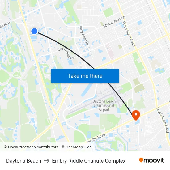 Daytona Beach to Embry-Riddle Chanute Complex map