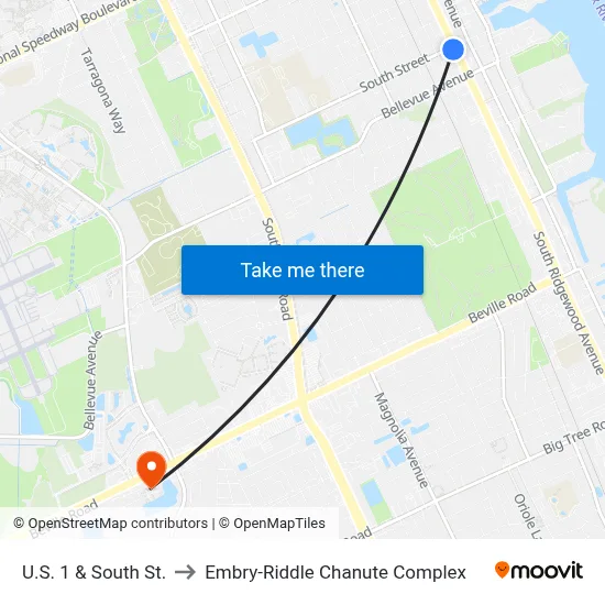 U.S. 1 & South St. to Embry-Riddle Chanute Complex map