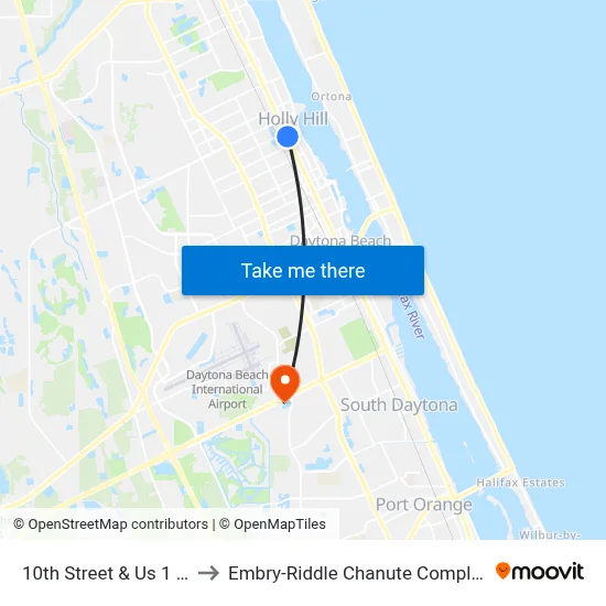 10th Street &  Us 1 Ib to Embry-Riddle Chanute Complex map