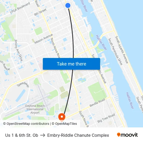 Us 1 & 6th St. Ob to Embry-Riddle Chanute Complex map