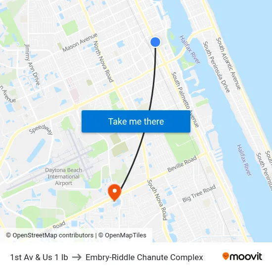 1st Av & Us 1  Ib to Embry-Riddle Chanute Complex map