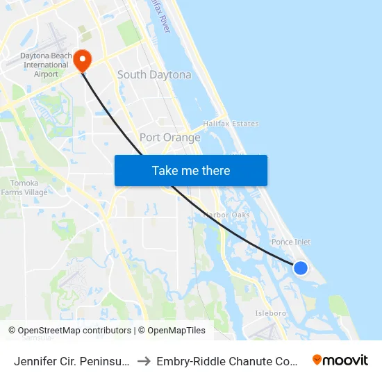 Jennifer Cir.  Peninsula  Ib to Embry-Riddle Chanute Complex map