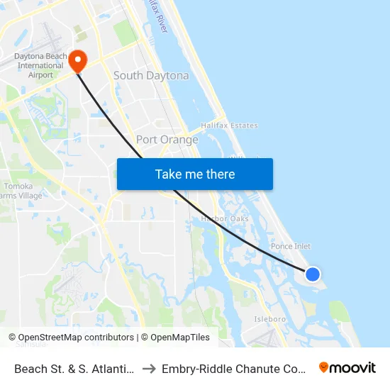 Beach St. & S. Atlantic Ob to Embry-Riddle Chanute Complex map