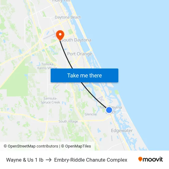 Wayne & Us 1 Ib to Embry-Riddle Chanute Complex map