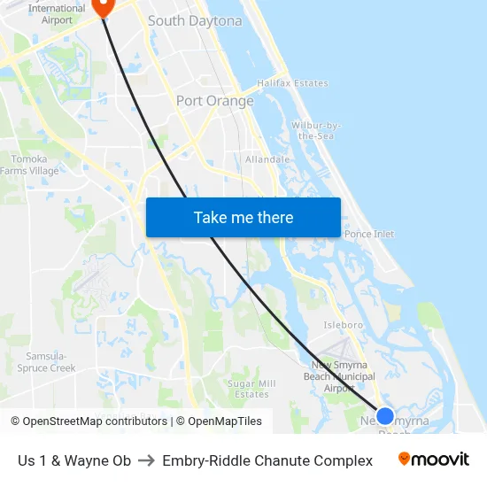 Us 1 & Wayne Ob to Embry-Riddle Chanute Complex map