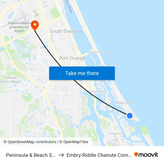 Peninsula & Beach St. Ib to Embry-Riddle Chanute Complex map