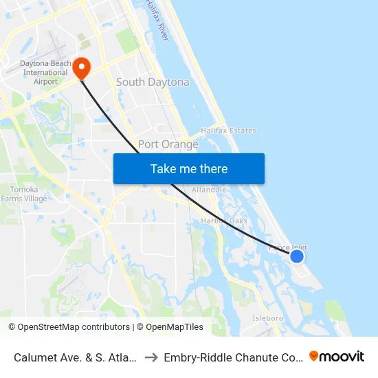 Calumet Ave. & S. Atlantic Ib to Embry-Riddle Chanute Complex map