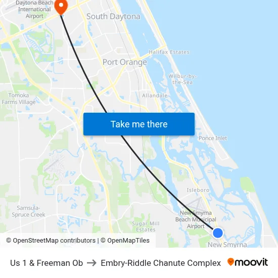 Us 1 & Freeman Ob to Embry-Riddle Chanute Complex map