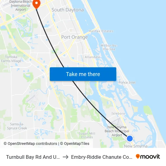 Turnbull Bay Rd And Us 1 Ib to Embry-Riddle Chanute Complex map