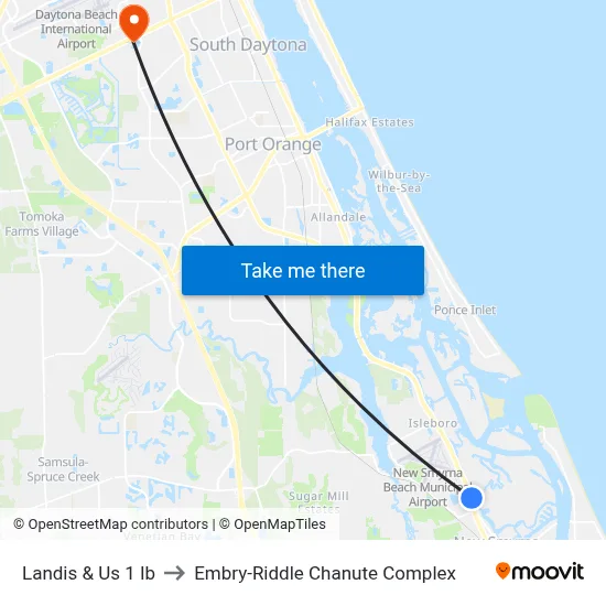 Landis & Us 1 Ib to Embry-Riddle Chanute Complex map