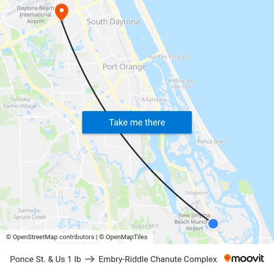 Ponce St. & Us 1 Ib to Embry-Riddle Chanute Complex map
