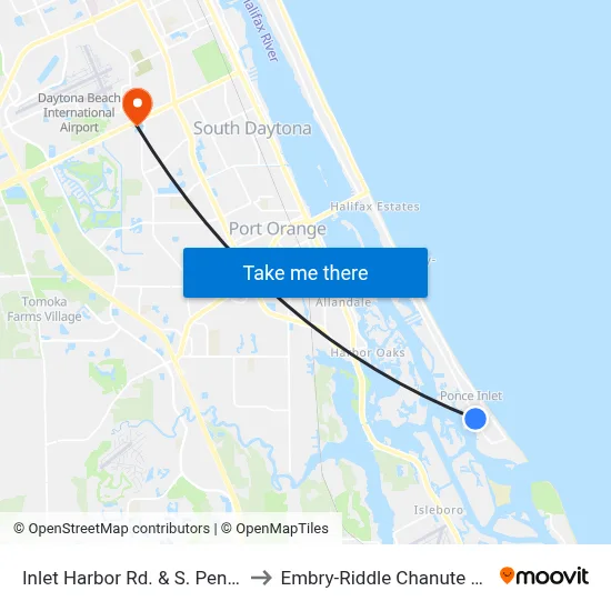 Inlet Harbor Rd. & S. Peninsula Ib to Embry-Riddle Chanute Complex map