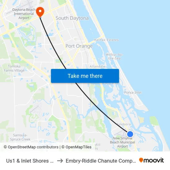 Us1 & Inlet Shores Ob to Embry-Riddle Chanute Complex map