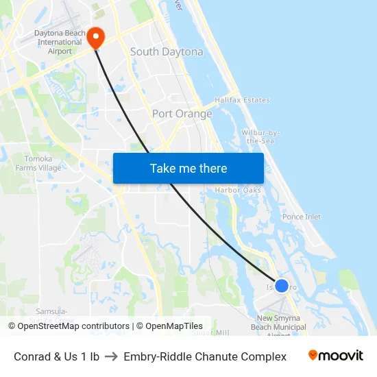 Conrad & Us 1 Ib to Embry-Riddle Chanute Complex map