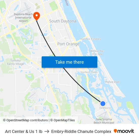 Art Center & Us 1 Ib to Embry-Riddle Chanute Complex map