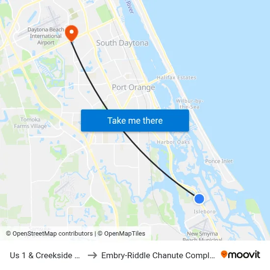 Us 1 & Creekside Ob to Embry-Riddle Chanute Complex map