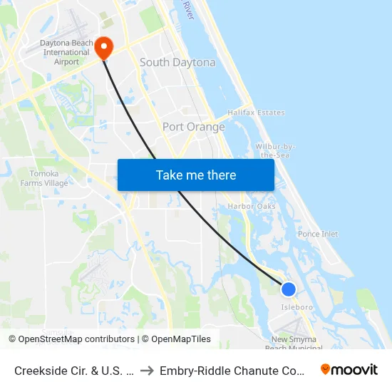 Creekside Cir. & U.S. 1 Ib to Embry-Riddle Chanute Complex map