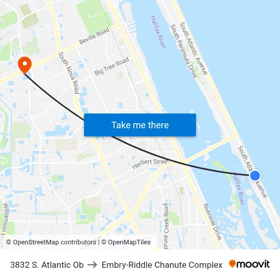 3832 S. Atlantic Ob to Embry-Riddle Chanute Complex map