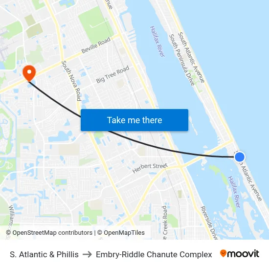 S. Atlantic & Phillis to Embry-Riddle Chanute Complex map