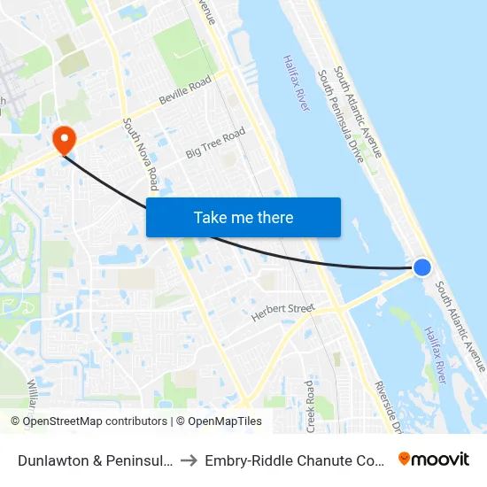 Dunlawton & Peninsula Ob to Embry-Riddle Chanute Complex map