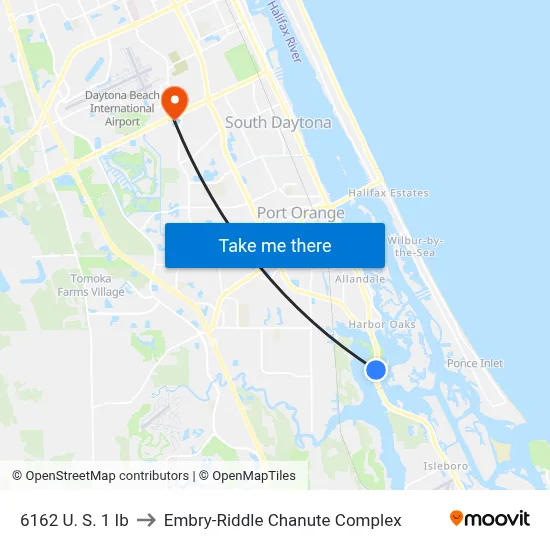 6162 U. S. 1 Ib to Embry-Riddle Chanute Complex map