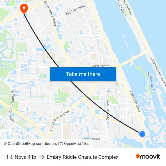 1 & Nova 4 Ib to Embry-Riddle Chanute Complex map