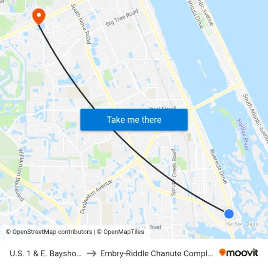 U.S. 1 & E. Bayshore to Embry-Riddle Chanute Complex map