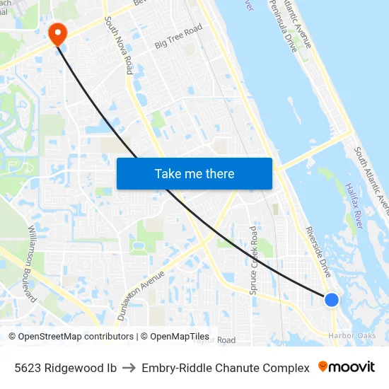 5623 Ridgewood Ib to Embry-Riddle Chanute Complex map