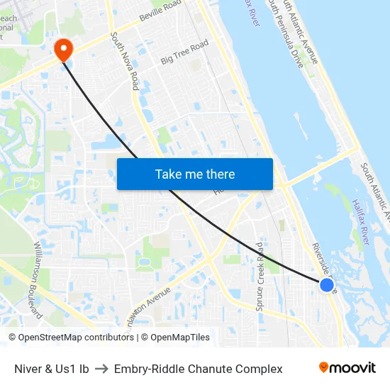 Niver & Us1 Ib to Embry-Riddle Chanute Complex map