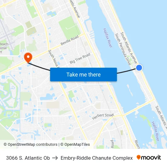 3066 S. Atlantic Ob to Embry-Riddle Chanute Complex map