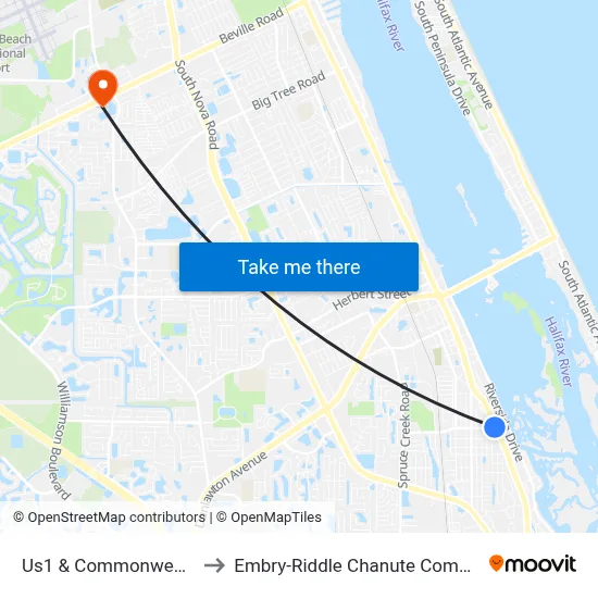 Us1 & Commonwealth to Embry-Riddle Chanute Complex map