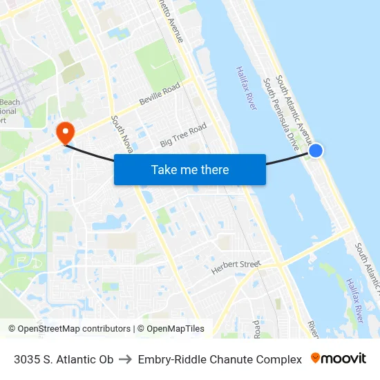 3035 S. Atlantic Ob to Embry-Riddle Chanute Complex map